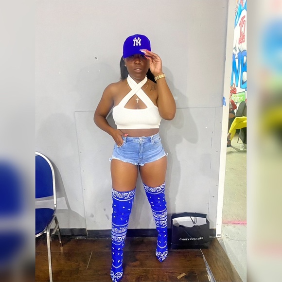 Baddie Bandanna Blue Knee Boots - Picture 3 of 3